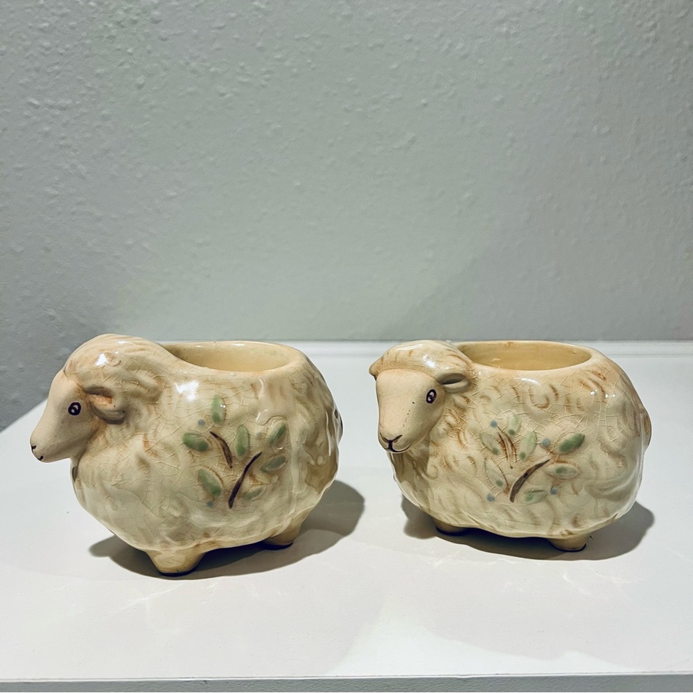 Party Lite Sheep Lamb Ceramic Tea Light Candle Holder Set Country Home Decor 2pc